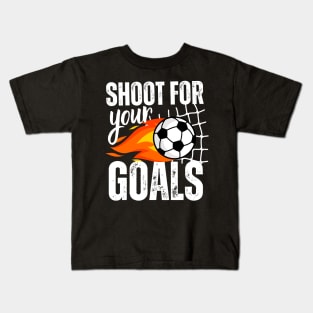 Shoot For Your Goals Soccer Boys Saying Distressed Graphic Kids T-Shirt